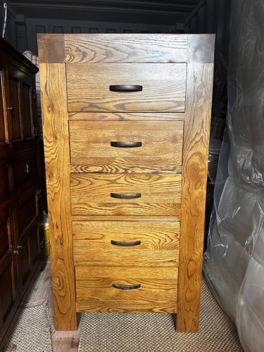 Large oak five draw - , tallboy