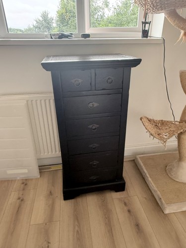 Black wooden tallboy chest - black,