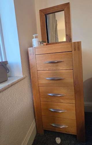 Oak vaneer tallboy chest - vaneer, of