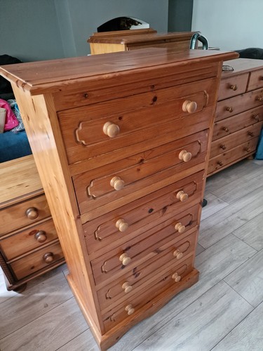 Pine tallboy chest - ,