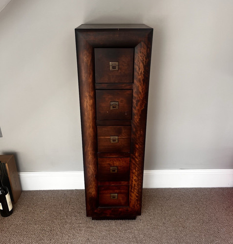 Dark wood tallboy - wood, chest