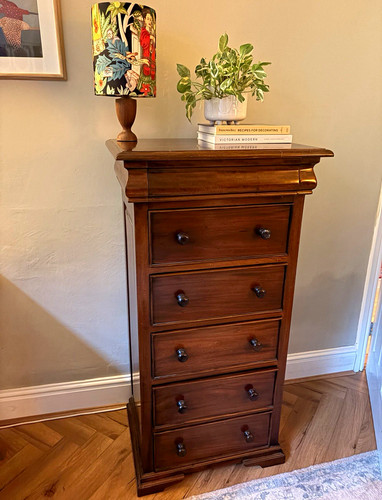 Dark wood tallboy - wood, chest